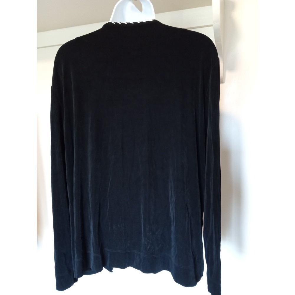 Chicos Travelers Black Open Front Cardigan Rope Trim Size 3 XL Acetate Blend - Picture 3 of 8